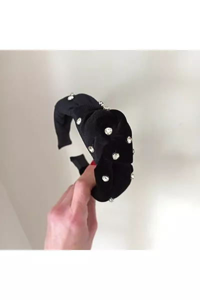 Women's Black Knotted Crystal Stone Crown Headband