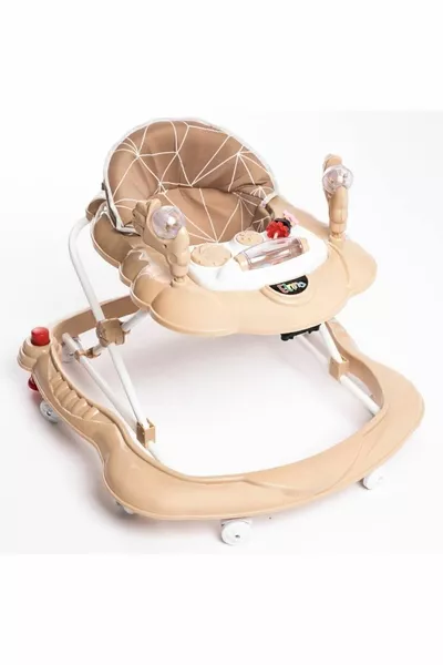 مشيّة أطفال فاخرة بنيّة مع لعبة وموسيقى بثلاث مراحل مزودة بمقعد