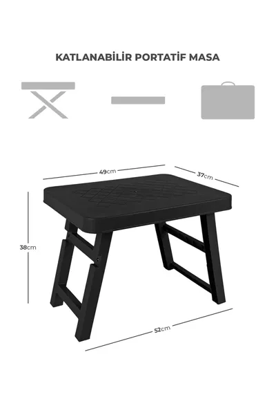 Klappbarer Tisch, Campingtisch, Plastiktisch, Campingtisch, Balkontisch Schwarz