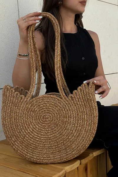 Sac à bandoulière élégant et raffiné pour la plage et la vie quotidienne, intérieur doublé, aspect en paille, modèle Cygne