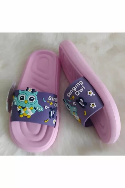 Kuş Desenli Pembe Anatomik Taban Kaydırmaz Plastik Kız Çocuk Havuz Deniz Plaj Ev Ve Sokak Terlik