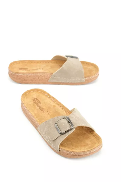 Kadın Yazlık İç Tabanı Hakiki Deri Tek Toka Ayarlanabilir Rahat Taban Günlük Terlik