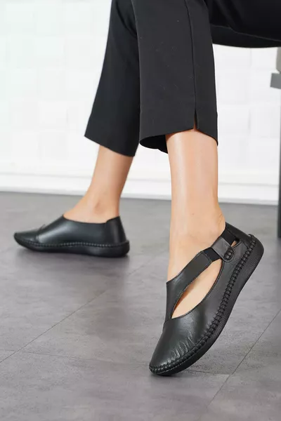 Cesa Yan Elastische Ramen Echt Lederen Dames Schoenen Zwart Leer