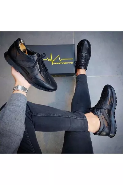 Hakiki Deri Siyah Günlük Erkek Ayakkabı