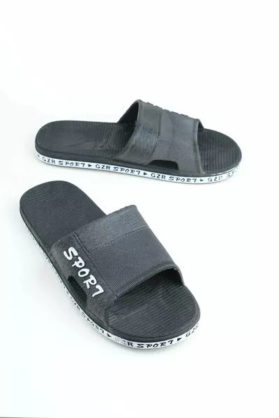 نعال سوداء - بيضاء مع قاعدة مضادة للانزلاق للحمام، الشرفة، المسبح، البحر، الشاطئ