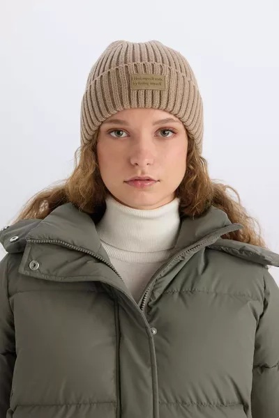 Cappello a maglia con cordoncino da donna in pelle sintetica WN