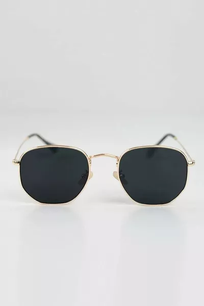 نظارة شمسية للجنسين بإطار معدني ذهبي وخماسي الأضلاع