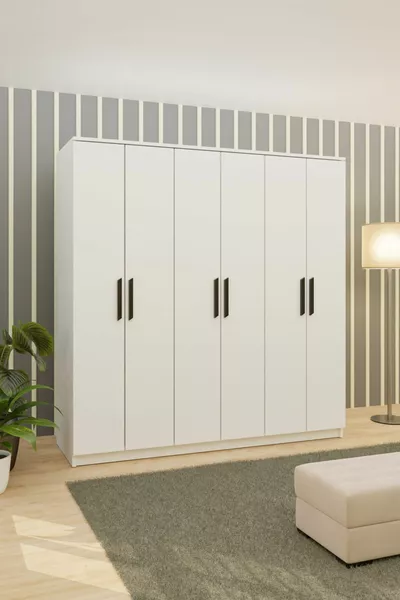 خزانة ببابين وستة محببة بدون مرآة، لون أبيض وأسود بمقابض