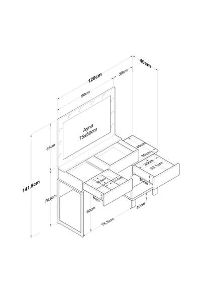 Rani Coiffeuse de Coulisses avec Miroir Illuminé Hollywood, 5 Tiroirs, Organisateur de Bijoux, Blanc