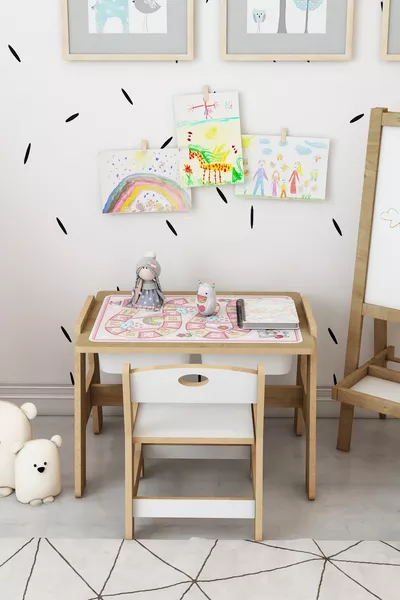 طقم طاولة وكرسي خشبي للنشاطات مونتيسوري