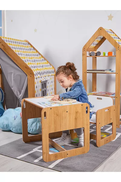 طاولة وكراس خشبية مونتيسوري للنشاط واللعب للأطفال من عمر 2-4 سنوات (طاولة واحدة + كرسي واحد)