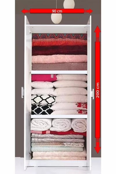 Plus  Stella Armadietto a 2 Ante con Ripiani, Armadio per Trapunta e Letto - Bianco Lucido