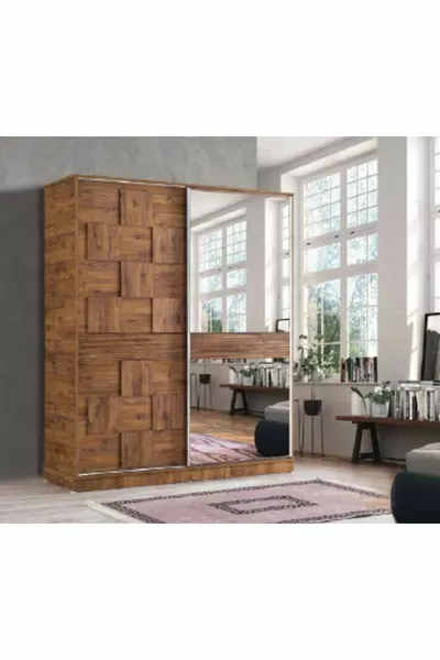 Pamukkale  X  X  Sliding Wardrobe-walnut-with mirror-free Shipping and Assembly