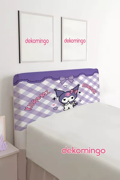 Purple Checkered Kuromi Pattern Bed Base Headboard Cover (Single)