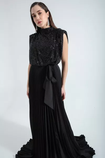 Women's Black Sequin Long Evening Dress