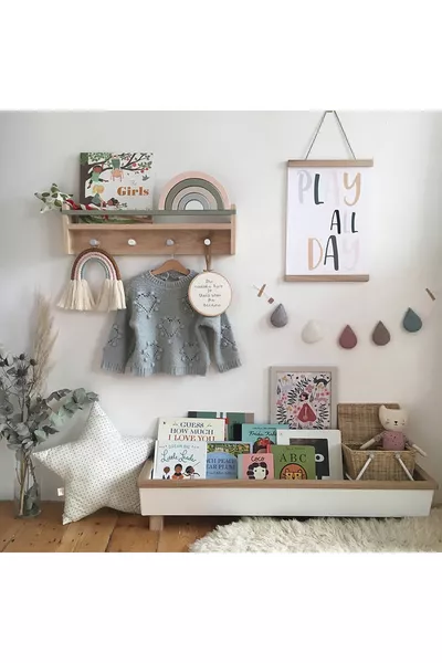 Houten Kinderkamer Babykamer Montessori Plank, Boekenplank, Kapstok