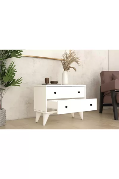 خزانة جانبية بيضاء حديثة التصميم بأرجل وسحّابتين سندارا