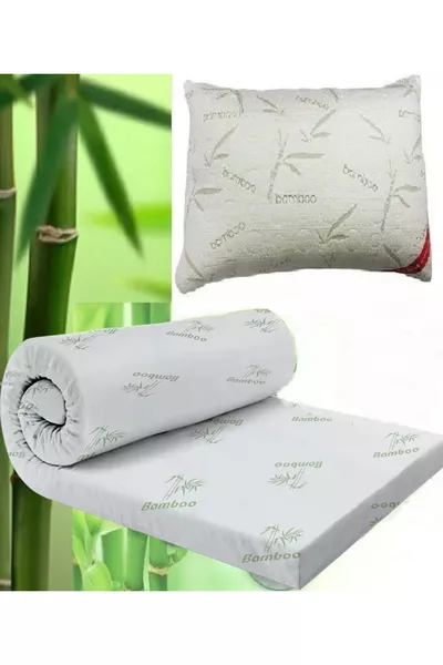 سرير أرضي من الخيزران قابل للطي مع مرتبة إسفنجية بحجم سم (مع وسادة خيزران كهدية)