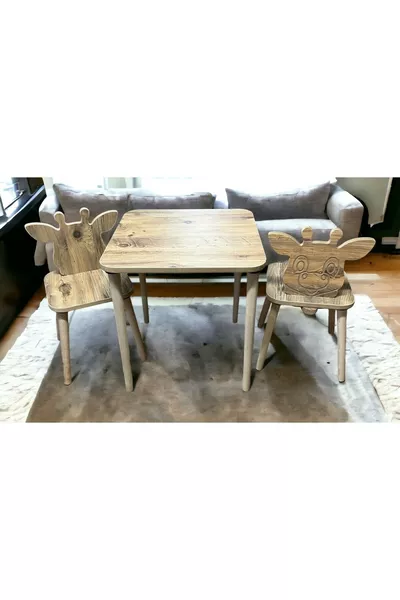 Set Tavolo e Sedie per Bambini Giraffa di Pino Tavolo Attività Tavolo da Studio 1 Tavolo 2 Sedie