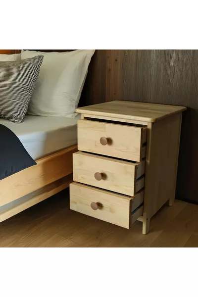 مجموعة نورد إسينس كومودينو خشبي بثلاثة أدراج من خشب الصنوبر الصلب من الدرجة الأولى