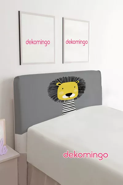 ASLAN GRİ  DESENLİ BAZA BAŞLIK KILIFI ( TEK KİŞİLİK )