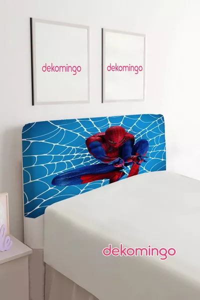 HOUSSE DE MATELAS AVEC TÊTIÈRE BLEU À MOTIF TOILE D'ARAIGNÉE SPIDERMAN (SIMPLE)
