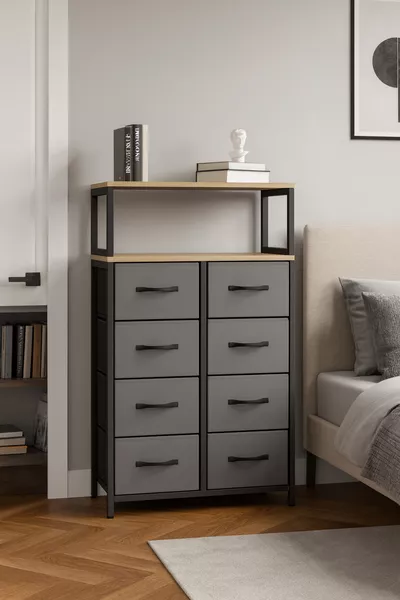 2-Shelf 8-Drawer Dresser Bedroom Kids' Room Organizer with Leather Drawers