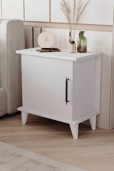 Тумбочка современная Адела с рафом, белая