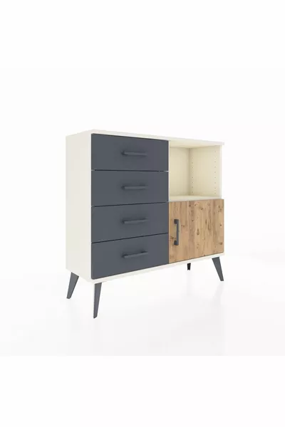 خزانة أرجس ذات رف واحد وأربعة أدراج وباب واحد حجر القمر - صنوبر/أنثراسيت