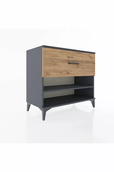 خزانة هابريون بطابق واحد ودرج واحد - أنثراسيت وصنوبر