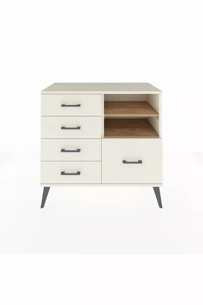 Hyperion Dressoir 2 Planken 5 Lades Nakhouten-lichtgrijs