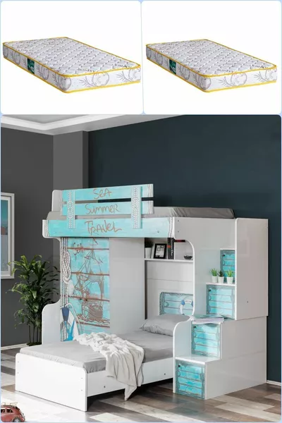 Кровать-чердак Summer Ranza с двухъярусной кроватью и шкафом, 2 комфортных матраса