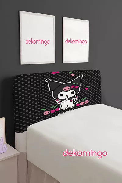 Kuromi zwart dessin bedbodem- en hoofdbekkend hoes (eenpersoons)