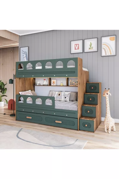 Barrel Loft Bed with Bunk (Green)