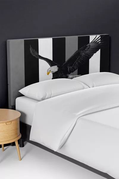 Black and White Eagle Pattern Bed Base Headboard Cover