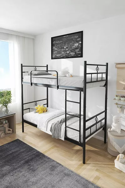 Коза Ранца Метална Легло Двуетажно с Отделяем Черен, Съвместим с Легло