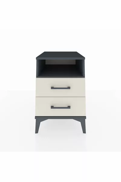 Comodino Kronos con una mensola e 2 cassetti Antracite-Gesso