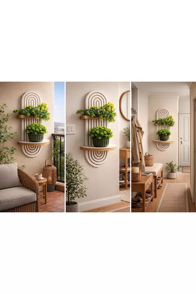 رف حائطي زخرفي أريا، رف ديكور للشرفة، MDF أبيض * سم