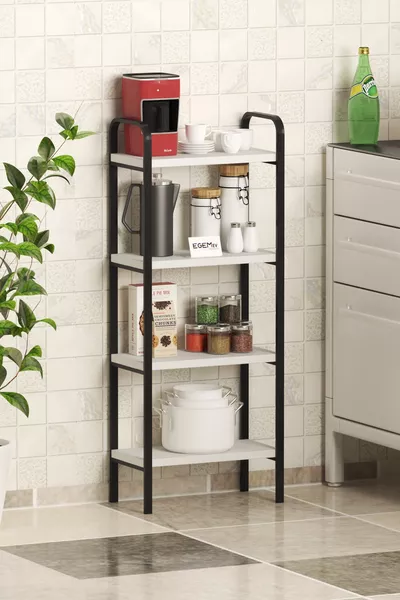 Scaffale da cucina con barattoli, armadio multiuso, scaffale a 4 livelli, porta scarpe, libreria, organizer da cucina