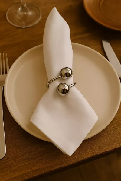 Parlak Gümüş Boncuklu 6 Adet Gümüş Metal Halkalı Peçete Yüzüğü