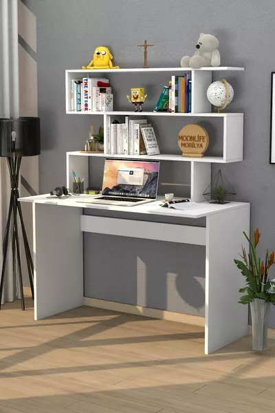 Kaya Bücherregal-Schreibtisch Weiß