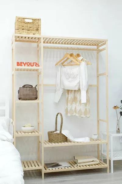 Open Kledingkast cm Met Houten Planken en Kledingrek