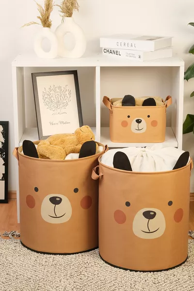 Комплект от 2 органайзера за детска стая с дизайн на мечета, контейнер за играчки и мръсни дрехи 