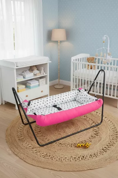 أرجوحة سرير طفل محمولة (وردي)