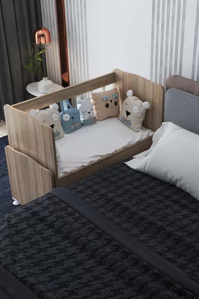 Rocking Mother Side Wooden Baby Crib Without Drawer Sonoma