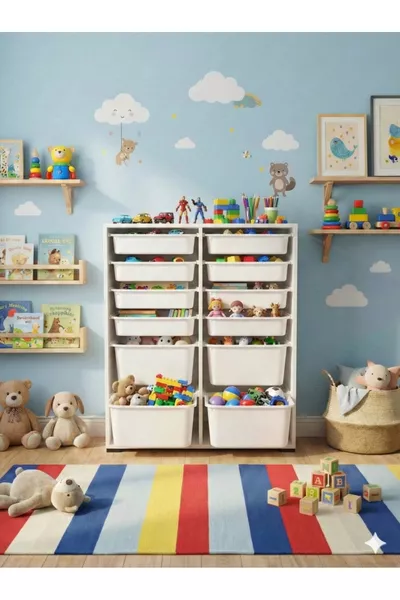 Многофункциональный игрушечный шкаф с выдвижными ящиками и системой хранения – Органайзер для детской комнаты с подарочной наклейкой