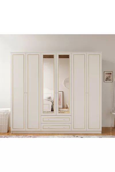 خزانة ملابس جولد كانتري بمرايا 6 أبواب ودرجين