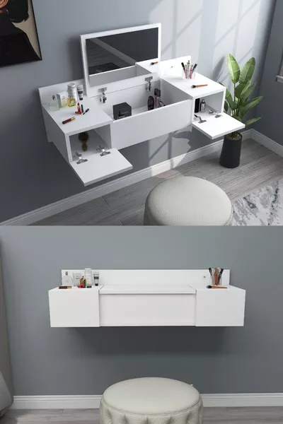 Coiffeuse Murale avec Miroir et Étagère Zakkum, Blanche - Zakkum