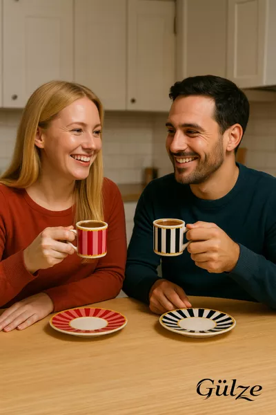 Service de café de luxe pour 2 personnes (4 pièces) modèle SENLİ BENLİ design spécial (porcelaine pure)