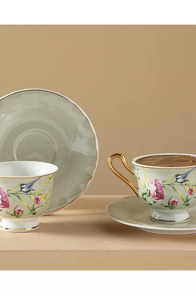 Vanilla New Bone China 4-delige koffieset voor 2 personen,  ml, lichtgrijs